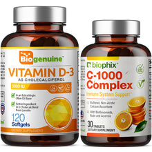 Load image into Gallery viewer, Vitamin D-3 5000 IU High-Potency 120 Softgels with Free Vitamin C-1000 30 Tablets