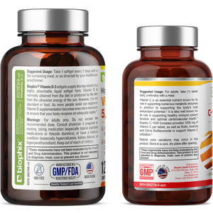 Vitamin D-3 5000 IU High-Potency 120 Softgels - Free Vitamin C-1000 30 Tablets