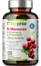 Load image into Gallery viewer, biophix D-Mannose Plus Cranberry and Probiotics 1000 mg 120 Vegetarian Capsules