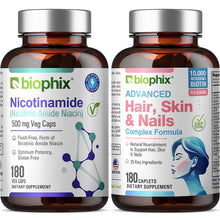 Load image into Gallery viewer, Nicotinamide 500 mg 100 Capsules Plus Hair Skin and Nails 180 Caplets Skin Kit