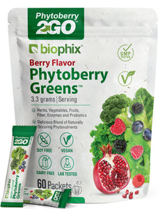 biophix Phytoberry2GO Greens Superfood Powder 60 Packets Natural Berry Flavor