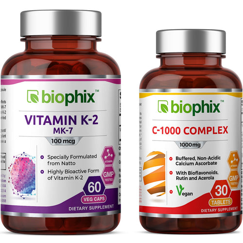 Vitamin K2 MK-7 High-Potency 100 mcg 60 Vcaps - Free Vitamin C-1000 30 Tablets