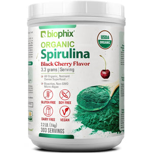 Biophix Organic Spirulina Powder Black Cherry Flavor 2.2 lbs 1 kg - Green Antioxidants Superfood Protein Immune Support