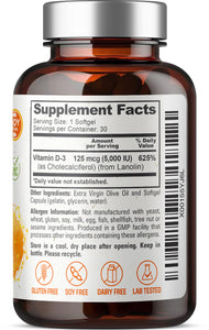 Vitamin D-3 5000 IU High-Potency 30 Softgels