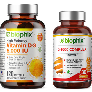 Vitamin D-3 5000 IU High-Potency 120 Softgels with Free Vitamin C-1000 30 Tablets