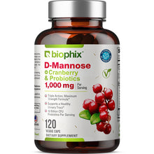 Load image into Gallery viewer, biophix D-Mannose Plus Cranberry and Probiotics 1000 mg 120 Vegetarian Capsules