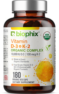 Vitamin D-3 and K-2 MK-7 Turmeric Organic Complex 180 Vegetarian Capsules