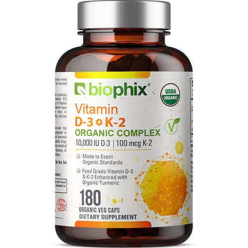 biophix Organic Vitamin D-3 K2 Turmeric 180 Vegetarian Capsules