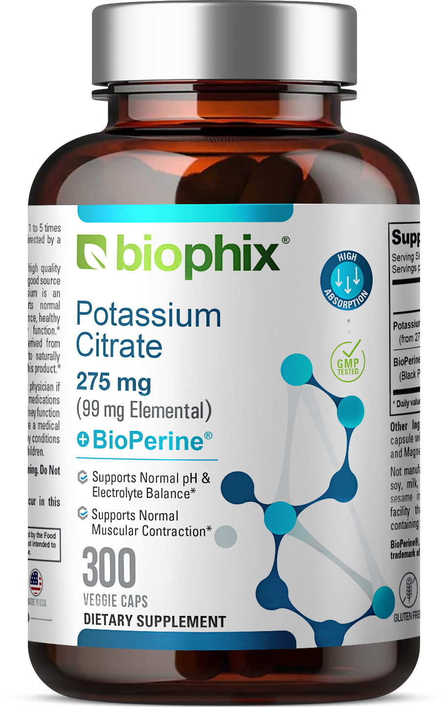 Potassium Citrate 275 mg with BioPerine 300 Veggie Capsules