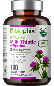 biophix Milk Thistle USDA Organic 30:1 Extract 7500 mg with Bioperine 180 Veggie Capsules