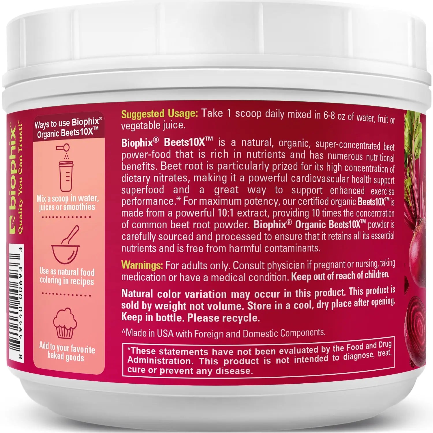 biophix Organic Beets 10X Beet Root Powder 4.29 oz