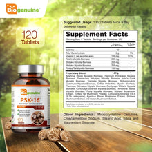 Load image into Gallery viewer, Biogenuine PSK-16 Natural Mushroom Blend 1070 mg 120 Tablets
