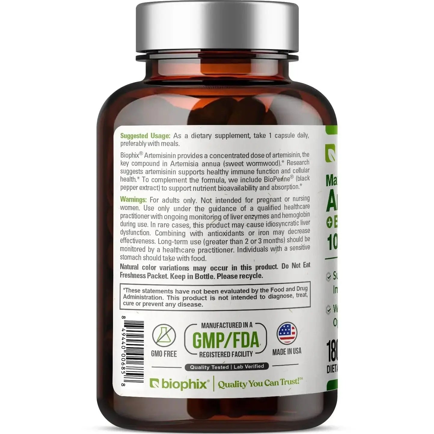 Biophix Artemisinin 100 mg with Bioperine 5 mg 180 Veggie Caps