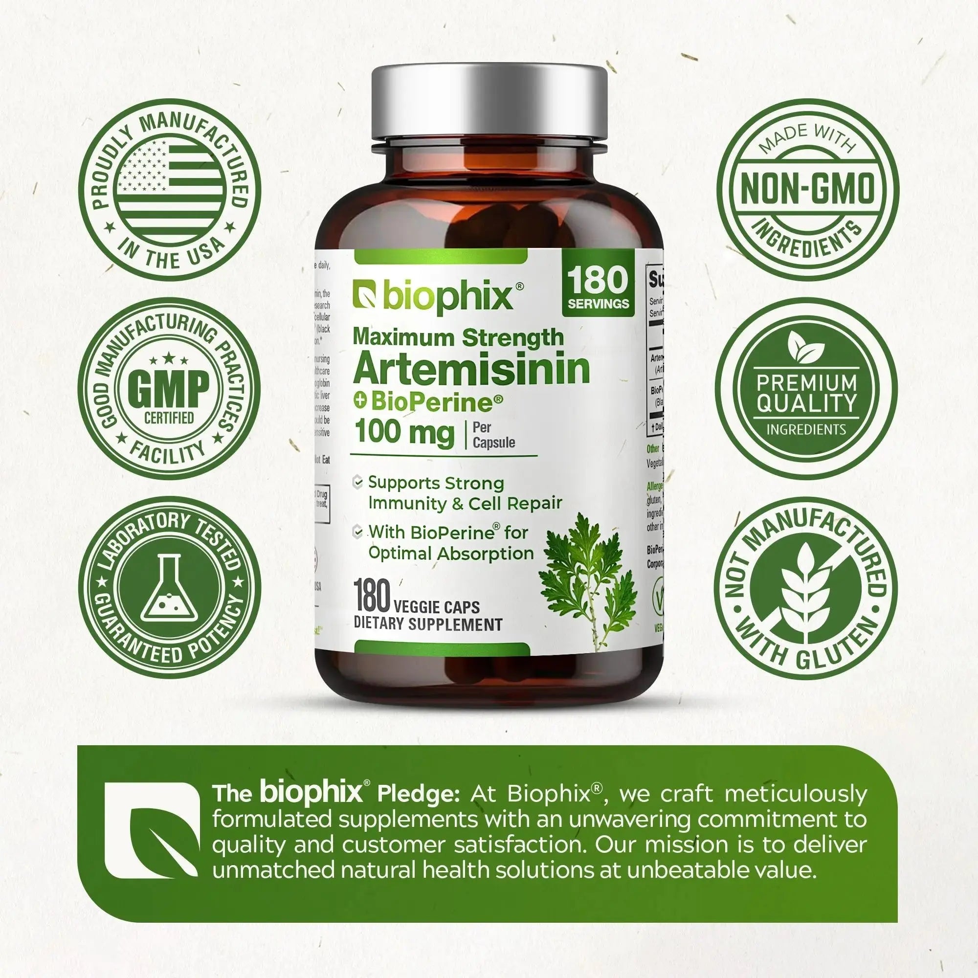 Biophix Artemisinin 100 mg with Bioperine 5 mg 180 Veggie Caps