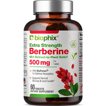 Biophix Berberine 22500 mg High Absorption BioPerine 60 Tablets Front View