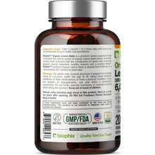 Load image into Gallery viewer, Biophix Lemon Balm USDA Organic 20:1 Extract 300 mg 200 Veggie Caps - Soothing Relaxation Positive Mood Support