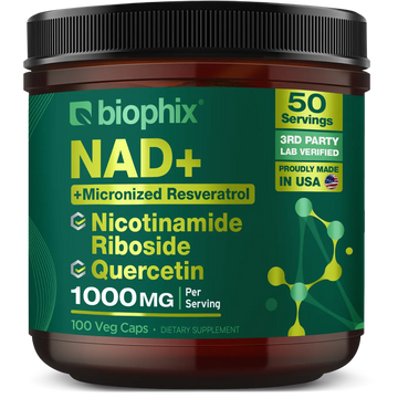 Biophix NAD+ Nicotinamide Riboside Resveratrol Quercetin 1000 mg 100 Vcaps Front View