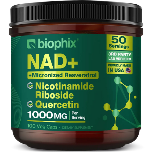 Biophix NAD+ Micronized Resveratrol – Nicotinamide Riboside with Quercetin 1000mg per Serving 100 Veg Capsules