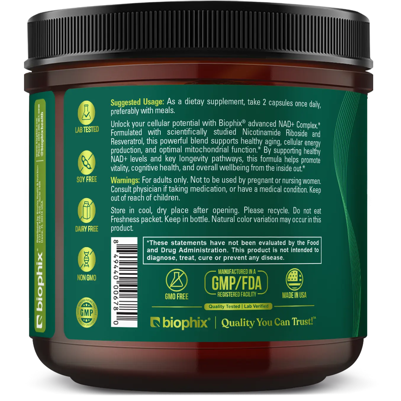 Biophix NAD+ Micronized Resveratrol – Nicotinamide Riboside with Quercetin 1000mg per Serving 100 Veg Capsules