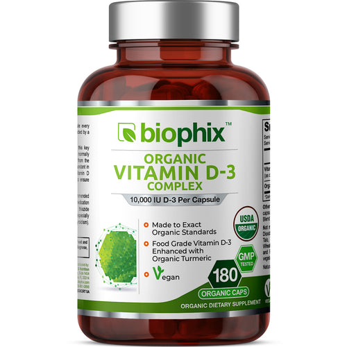 biophix Organic Vitamin D-3 Complex 10000 IU 180 Vegetarian Capsules with Turmeric