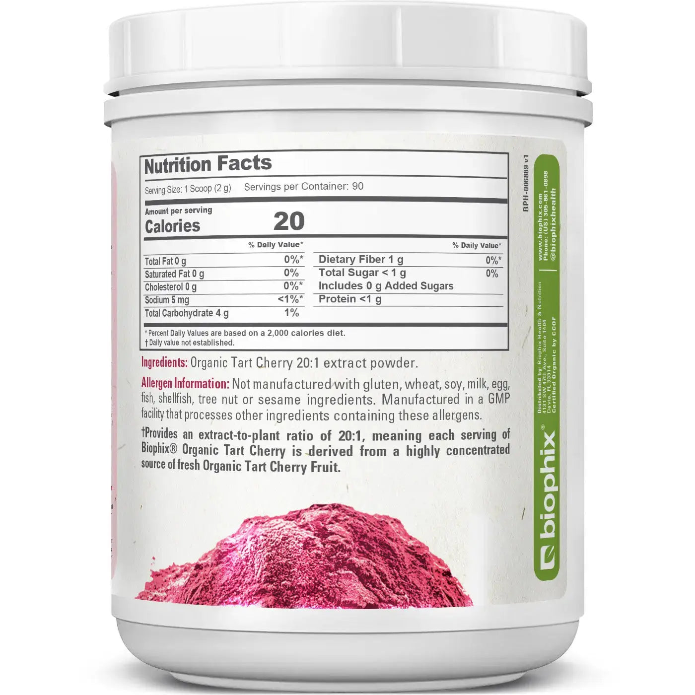 Biophix Tart Cherry Powder USDA Organic 20:1 Extract 6.35 oz 180g - Joint Health Sleep Support Antioxidant Superfood