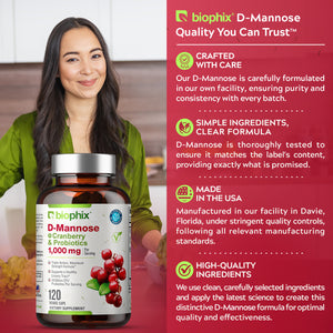 biophix D-Mannose Plus Cranberry and Probiotics 1000 mg 120 Vegetarian Capsules