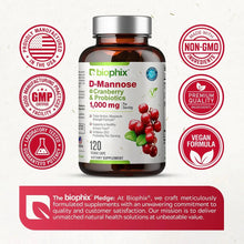 Load image into Gallery viewer, D-Mannose Plus Cranberry and Probiotics 1000 mg 120 Vegetarian Capsules - 2 Pack