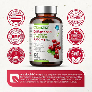 D-Mannose Plus Cranberry and Probiotics 1000 mg 120 Vegetarian Capsules - 2 Pack