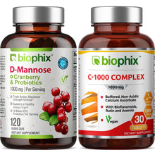 Load image into Gallery viewer, D-Mannose Plus Cranberry and Probiotics 1000 mg 120 Vegetarian Capsules with Free Vitamin C-1000 30 Tablets