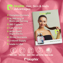 Load image into Gallery viewer, biophix Hair Skin and Nails Complex 180 Caplets with 10,000 mcg Biotin