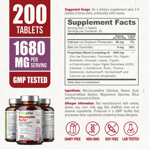 Megazyme Forte Optimized 200 Tablets with Free Vitamin D-3 5000 IU 30 Softgels