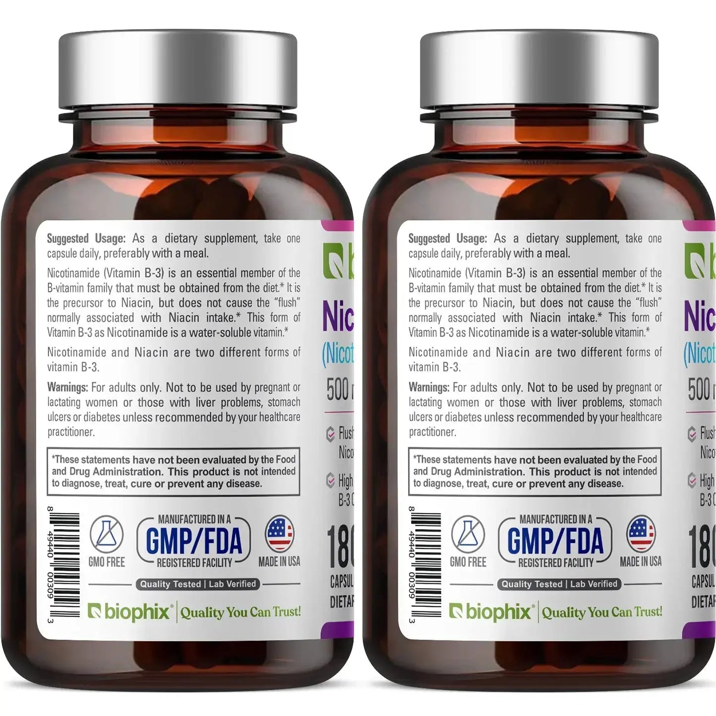 Nicotinamide 500 mg 180 Capsules - 2 Pack