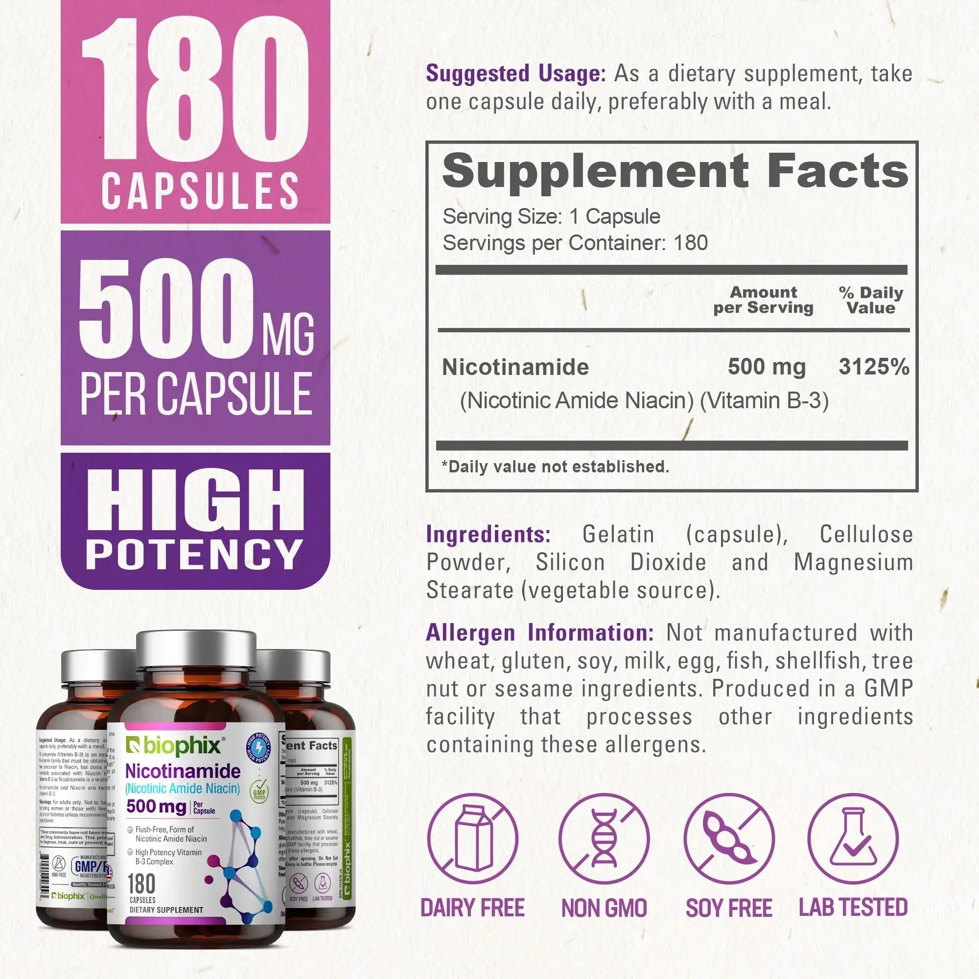 Nicotinamide 500 mg 180 Capsules