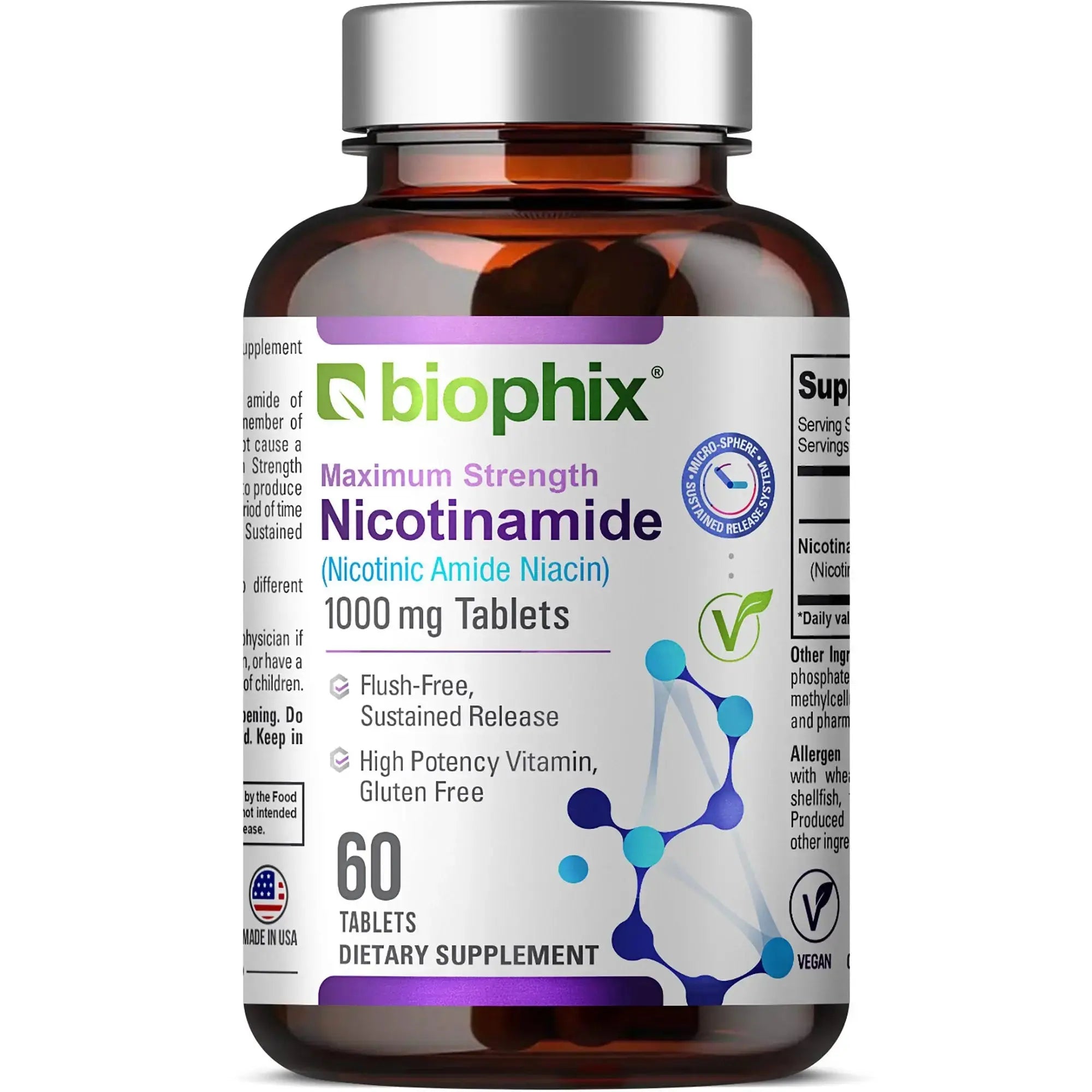 Biophix Nicotinamide Extra Strength 1000 mg 60 Tablets Front View