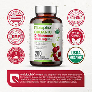 biophix D-mannose USDA Organic 1500 mg 200 Vegetarian Capsules