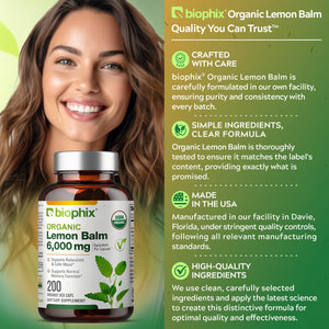 biophix Lemon Balm USDA Organic 20:1 Extract 300 mg 200 Veggie Caps