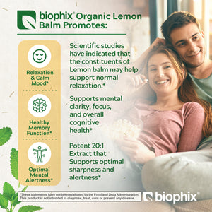 biophix Lemon Balm USDA Organic 20:1 Extract 300 mg 200 Veggie Caps