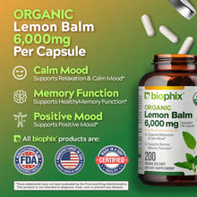 Load image into Gallery viewer, biophix Lemon Balm USDA Organic 20:1 Extract 300 mg 200 Veggie Caps