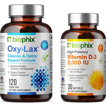 Biophix Oxy-Lax 750 mg 120 Veggie Caps with Free Vitamin D3 5000 IU Front View