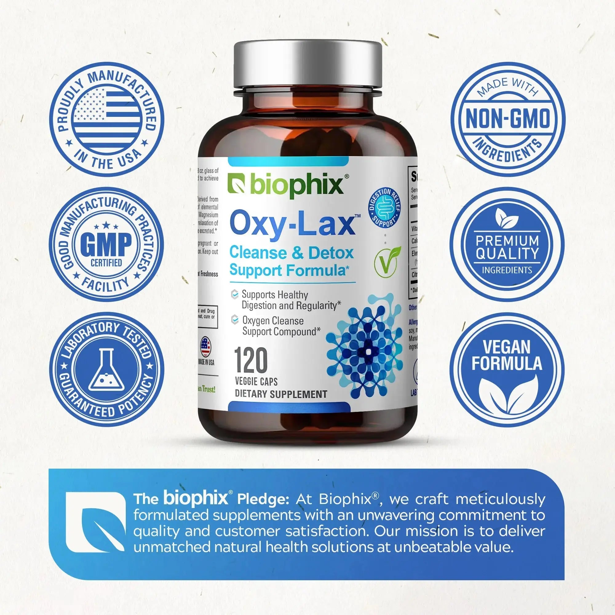 Biophix Oxy-Lax Right Side View With Free Vitamin D3 5000 IU 30 Softgels Bonus