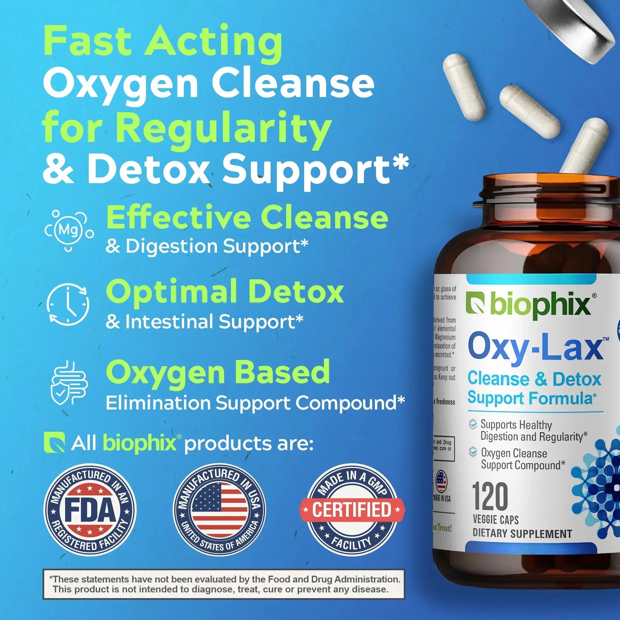 Biophix Oxy-Lax 750 mg Magnesium Oxide Gentle Stool Softener Colon Cleanse Support