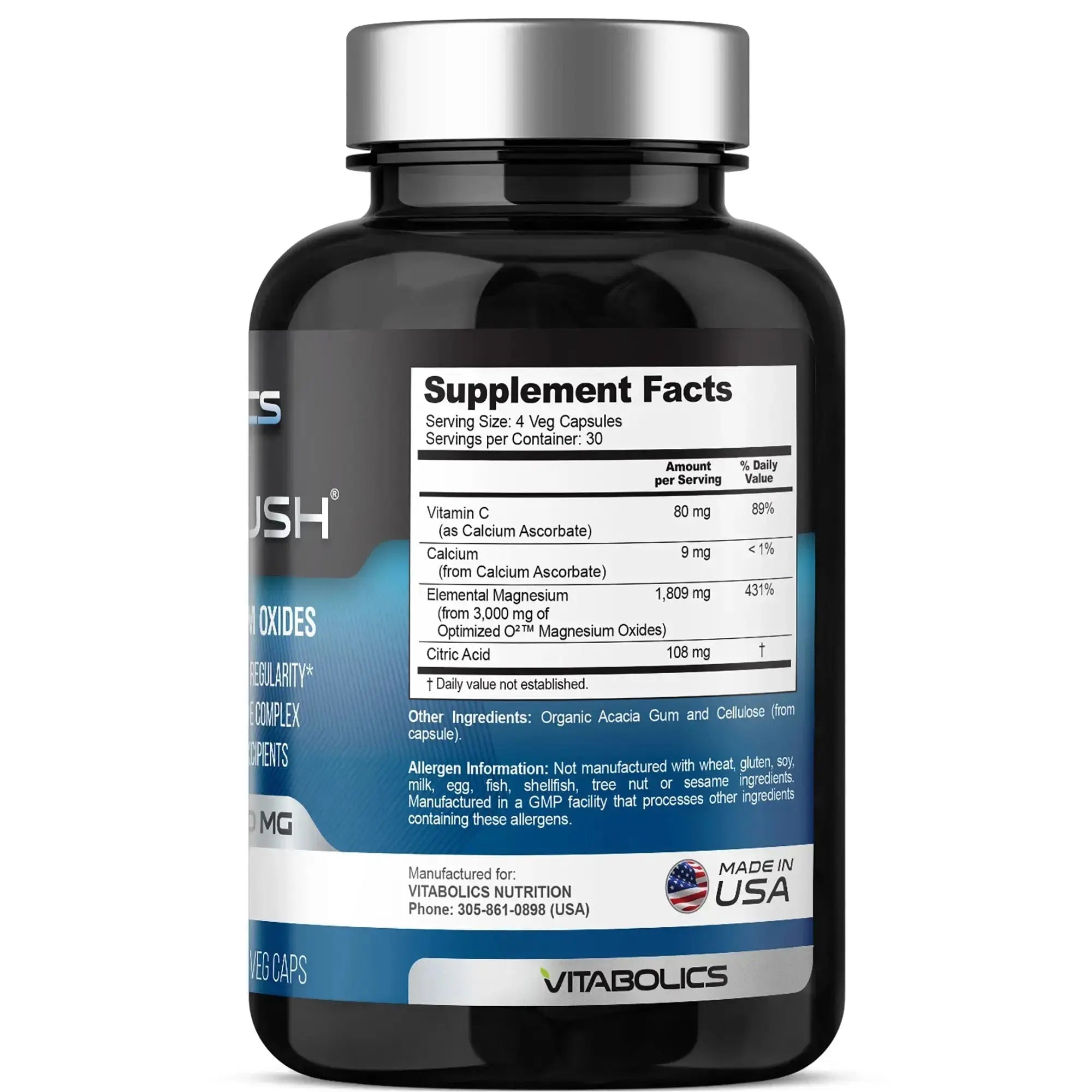 Vitabolics Mag Flush 750 mg 120 Vcaps Magnesium Oxide Colon Cleanse