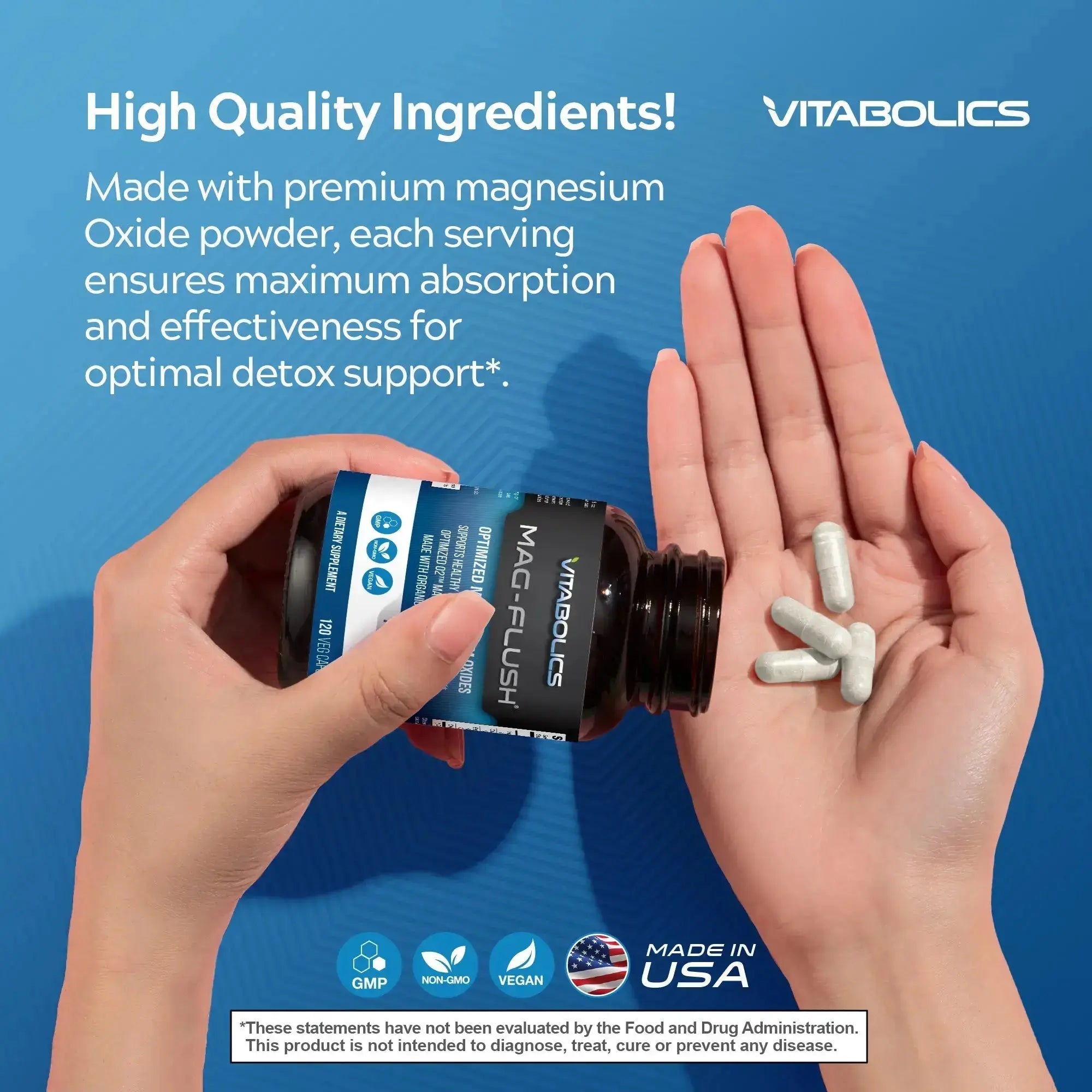 Vitabolics Mag Flush 750 mg 120 Vcaps Magnesium Oxide Colon Cleanse