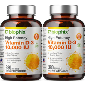 Vitamin D-3 10000 IU High-Potency 380 Softgels - 2 Pack