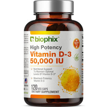 Load image into Gallery viewer, Vitamin D-3 50000 IU High-Potency 120 Vegetarian Capsules