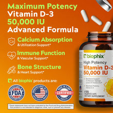 Load image into Gallery viewer, Vitamin D-3 50000 IU High-Potency 120 Vegetarian Capsules