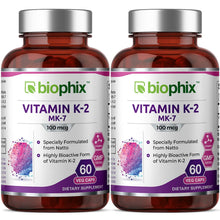 Load image into Gallery viewer, Vitamin K2 MK-7 High-Potency 100 mcg 60 Vegetarian Capsules - 2 Pack