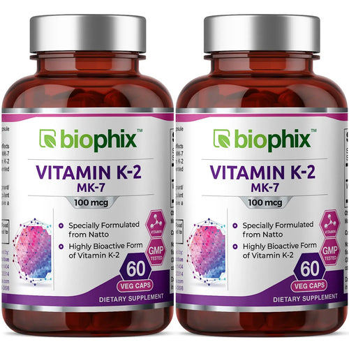 Vitamin K2 MK-7 High-Potency 100 mcg 60 Vegetarian Capsules - 2 Pack