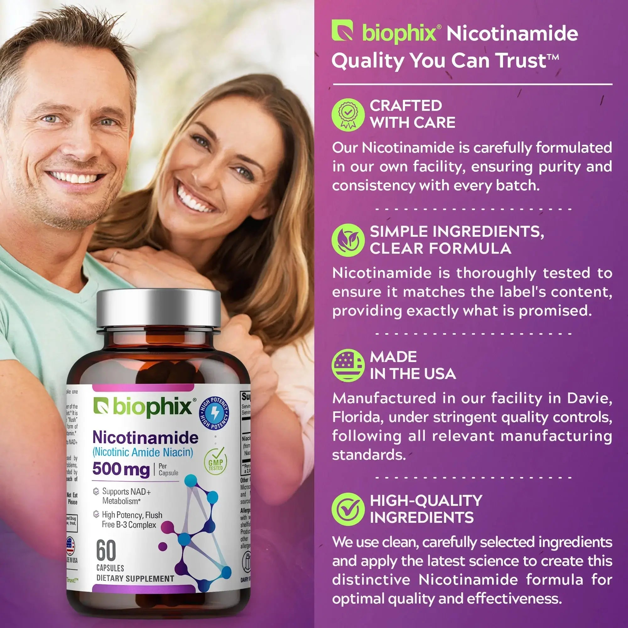 biophix B-3 Nicotinamide 500 mg 60 Caps - Nicotinic Amide Niacin Supports Skin Cell Health