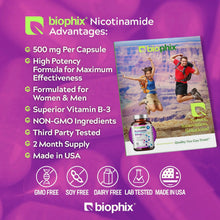 Load image into Gallery viewer, biophix B-3 Nicotinamide 500 mg 60 Caps - Nicotinic Amide Niacin Supports Skin Cell Health